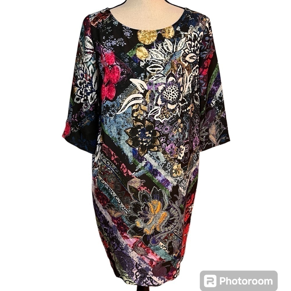 Fuzzi Multicolored Floral Print Sheath Dress Sz-12/14